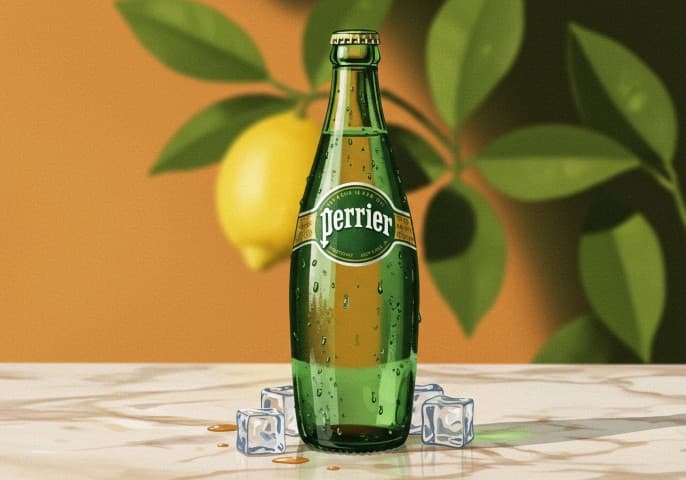 Bouteille d'eau pétillante Perrier.